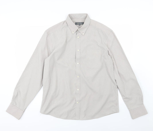Marks and Spencer Mens Brown Striped   Button-Up Size M