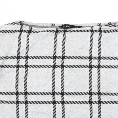Close-up detail of F&F women’s grey striped pullover sweatshirt, size UK 12