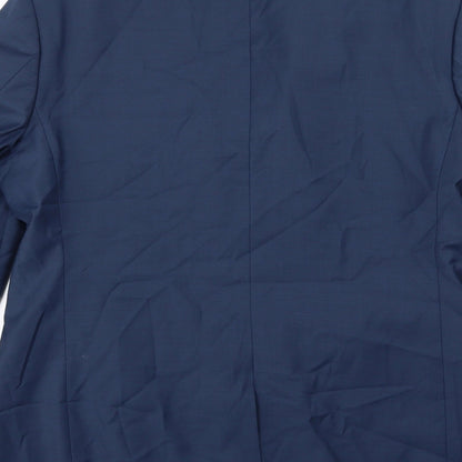 Brand and care label for River Island men’s blue jacket suit jacket, size 42