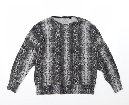 Additional front view of Dorothy Perkins women’s grey animal print knit jumper, size UK 12