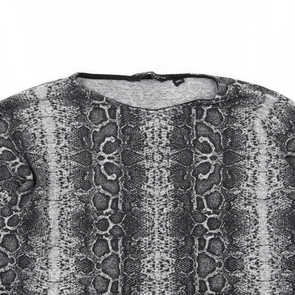 Close-up detail of Dorothy Perkins women’s grey animal print knit jumper, size UK 12