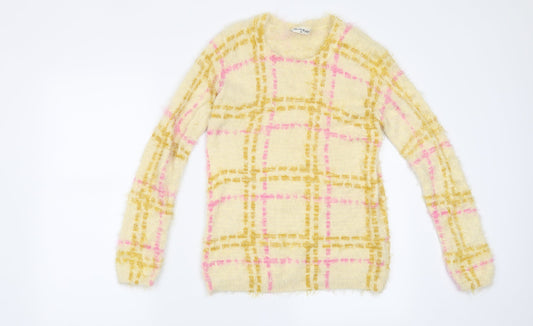 Miss Selfridge Womens Beige Check  Pullover Jumper Size 10