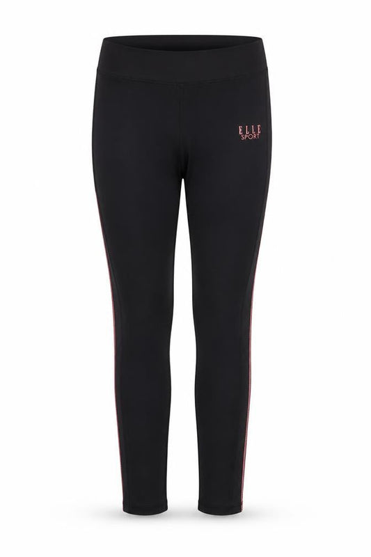 Front view of Elle Sport women’s black capri leggings, size S, 29-inch leg