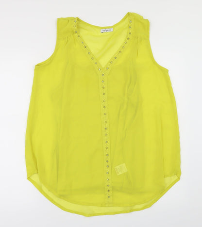 Additional front view of Simply Stock Shop women’s yellow basic blouse, size UK 14, - vest attached