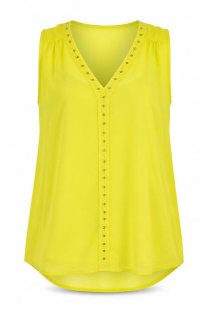 Front view of Simply Stock Shop women’s yellow basic blouse, size UK 14, - vest attached