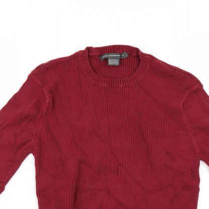 Close-up detail of French Connection women’s red jumper, size S