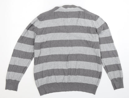 Back view of George men’s grey striped knit jumper, size XL
