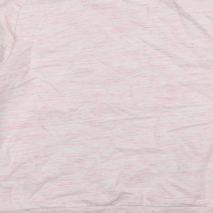 Brand and care label for H&M women’s pink pullover sweatshirt, size XS