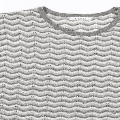 Close-up detail of Berkertex women’s silver knit jumper, size UK 20
