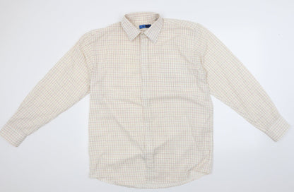 Additional front view of Ex Club men’s ivory check button-up, size L