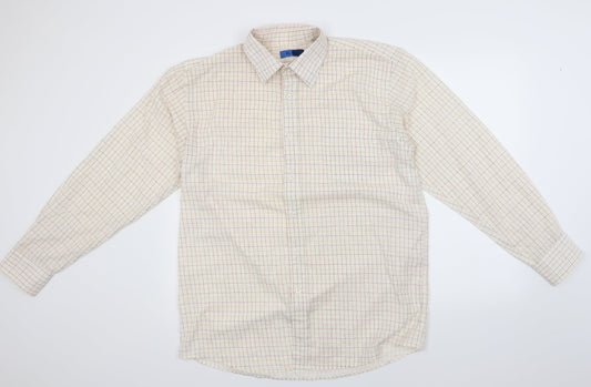 Ex Club Mens Ivory Check   Button-Up Size L