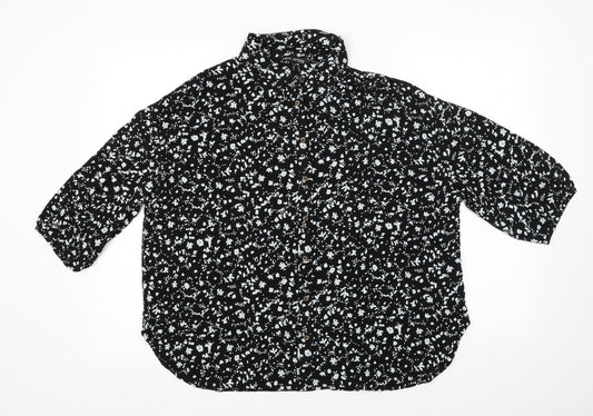NEXT Womens Black Floral  Basic Button-Up Size 6