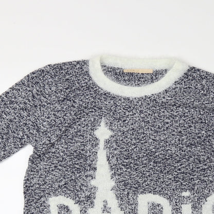 Close-up detail of L.I.N.H.H. women’s blue jumper, size M