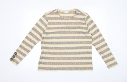 Front view of Papaya women’s beige striped jumper, size UK 18