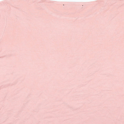 Brand and care label for Just Elegance women’s pink jumper, size S
