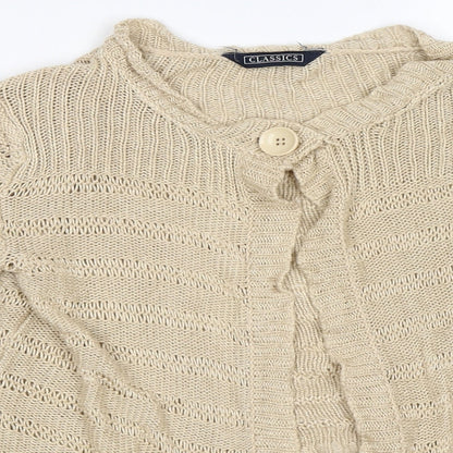 Close-up detail of BHS women’s beige knit cardigan jumper, size UK 12