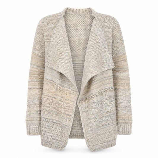 Front view of F&F women’s beige cardigan jumper, size UK 8