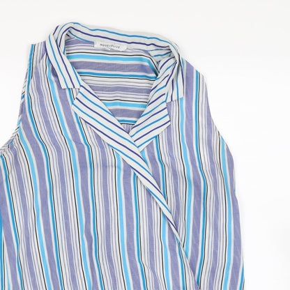 Close-up detail of Rose & Olive women’s blue striped basic blouse, size M