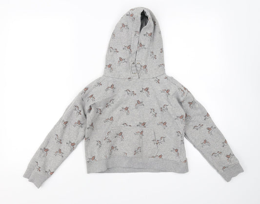 NEXT Girls Grey Animal Print  Pullover Hoodie Size 10 Years