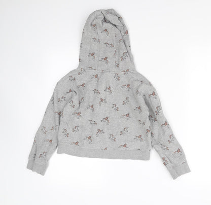 Back view of Next girls’ grey animal print pullover hoodie, size 10, years