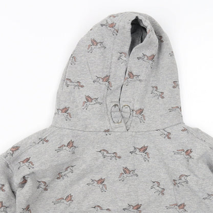 Close-up detail of Next girls’ grey animal print pullover hoodie, size 10, years
