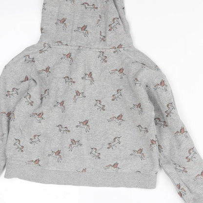 Brand and care label for Next girls’ grey animal print pullover hoodie, size 10, years