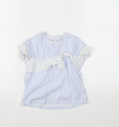 Front view of Next girls’ blue striped basic t-shirt, size 5, years