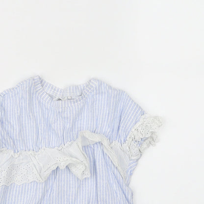 Close-up detail of Next girls’ blue striped basic t-shirt, size 5, years