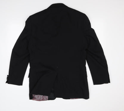 Back view of Preworn men’s black jacket suit, size M