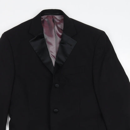 Close-up detail of Preworn men’s black jacket suit, size M