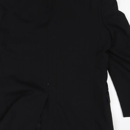 Brand and care label for Preworn men’s black jacket suit, size M