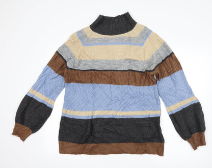 Additional front view of Warehouse women’s grey striped jumper, size UK 10
