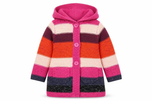 Front view of John Lewis girls’ pink striped jacket, size S