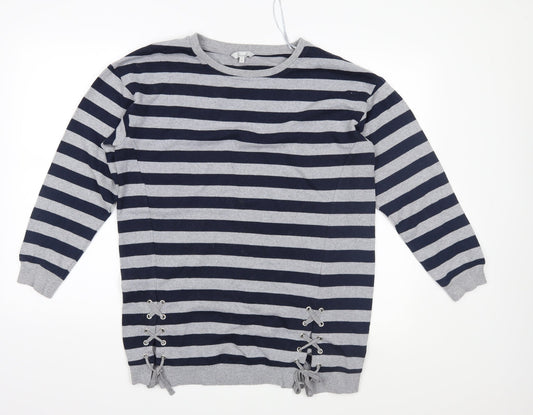 Peacocks Womens Blue Striped  Pullover Sweatshirt Size 12
