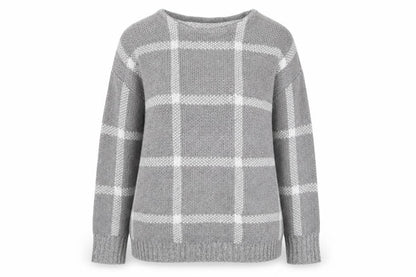 Front view of Damart women’s grey check knit jumper, size S