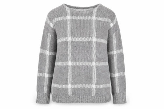Front view of Damart women’s grey check knit jumper, size S
