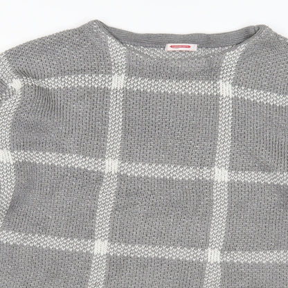 Close-up detail of Damart women’s grey check knit jumper, size S