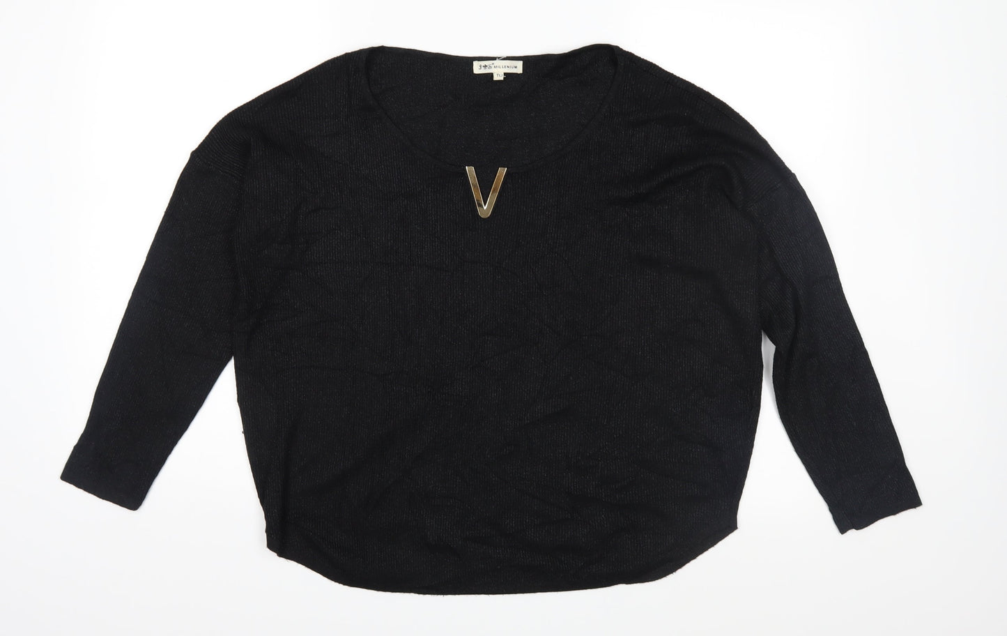 J&S Millenium Womens Black  Knit Pullover Jumper Size L