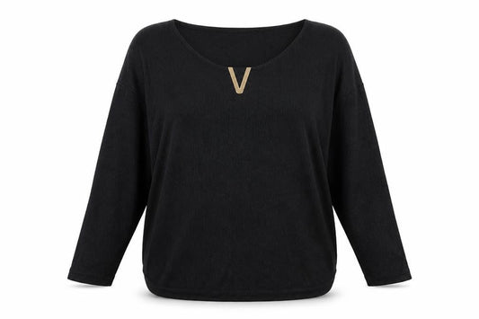 Front view of J&S Millenium women’s black knit jumper, size L