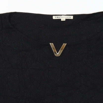 Close-up detail of J&S Millenium women’s black knit jumper, size L