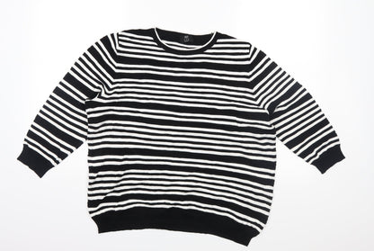 Front view of F&F women’s black striped knit jumper, size UK 18
