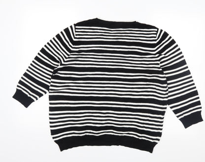 Back view of F&F women’s black striped knit jumper, size UK 18