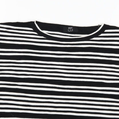 Close-up detail of F&F women’s black striped knit jumper, size UK 18
