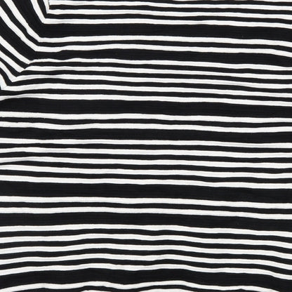 Brand and care label for F&F women’s black striped knit jumper, size UK 18