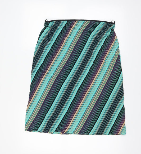 Marks and Spencer Womens Green Striped  A-Line Skirt Size 16