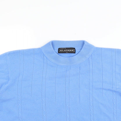 Close-up detail of Klassique women’s blue jumper, size M