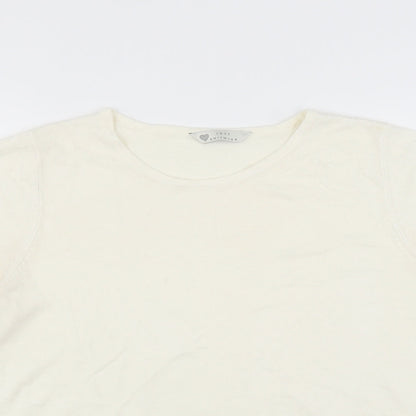 Close-up detail of BHS women’s white jumper, size UK 12