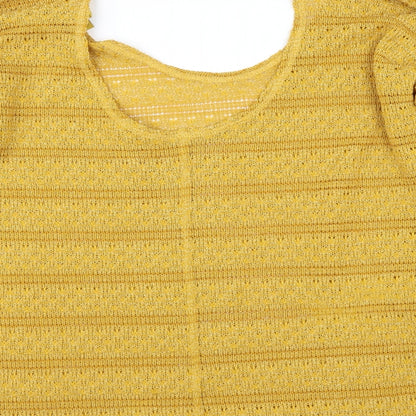 Brand and care label for Next women’s yellow jumper, size UK 16