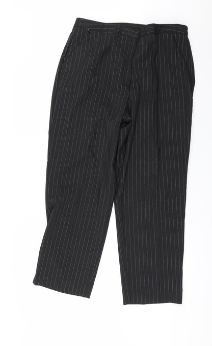 Additional front view of Wardrobe women’s black striped trousers, size UK 16, 27-inch leg