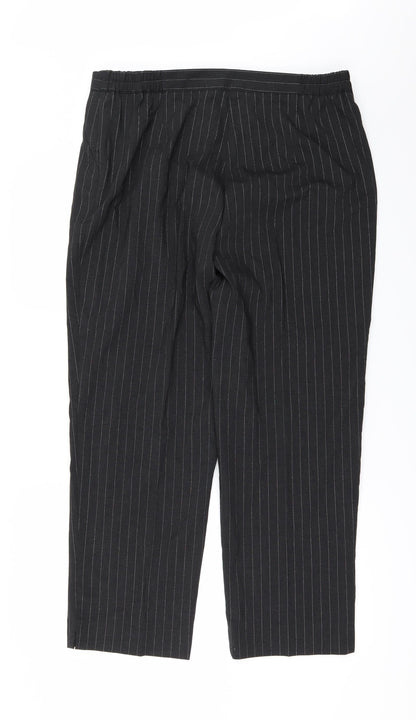 Back view of Wardrobe women’s black striped trousers, size UK 16, 27-inch leg